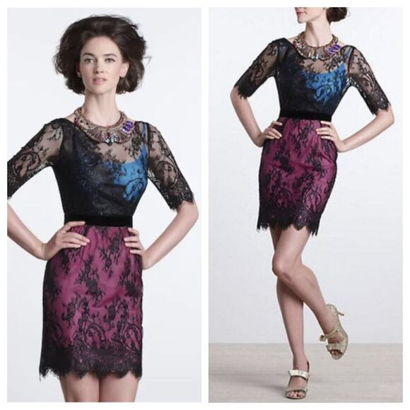 NWT Tracy Reese Women's Lace Shift Dress Bright Blue Pink Size 10 - Picture 1 of 8
